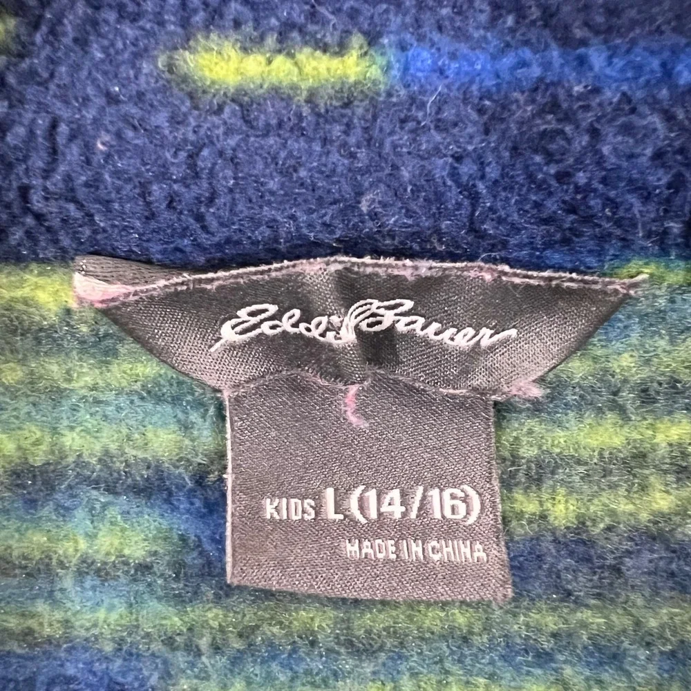 Eddie Bauer Kids L‎ Fleece Jacket Full Zip Blue Green Patterned